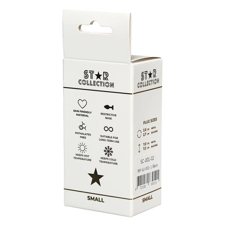 Korek analny S Star Collection – czarny silikon, różowy kryształ, dł. 7 cm