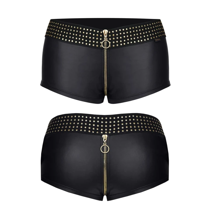 Szorty wetlook DEMONIQ Kolekcja Cash Baby MICHELLE 001 z złotym zamkiem, rozmiar XL, czarne