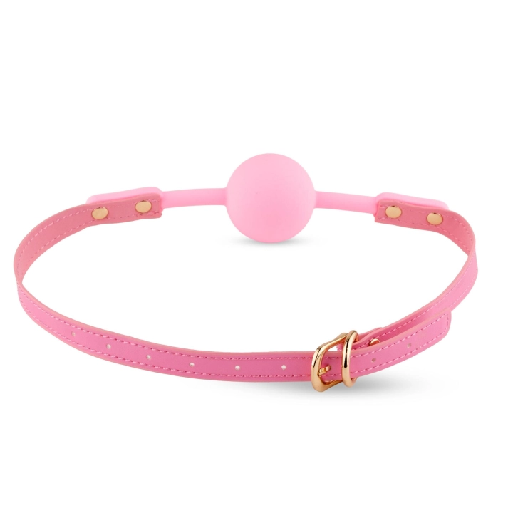 Knebel (Ball Gag) Pink Elegance – silikon 4 cm, regulowany pasek, złote detale