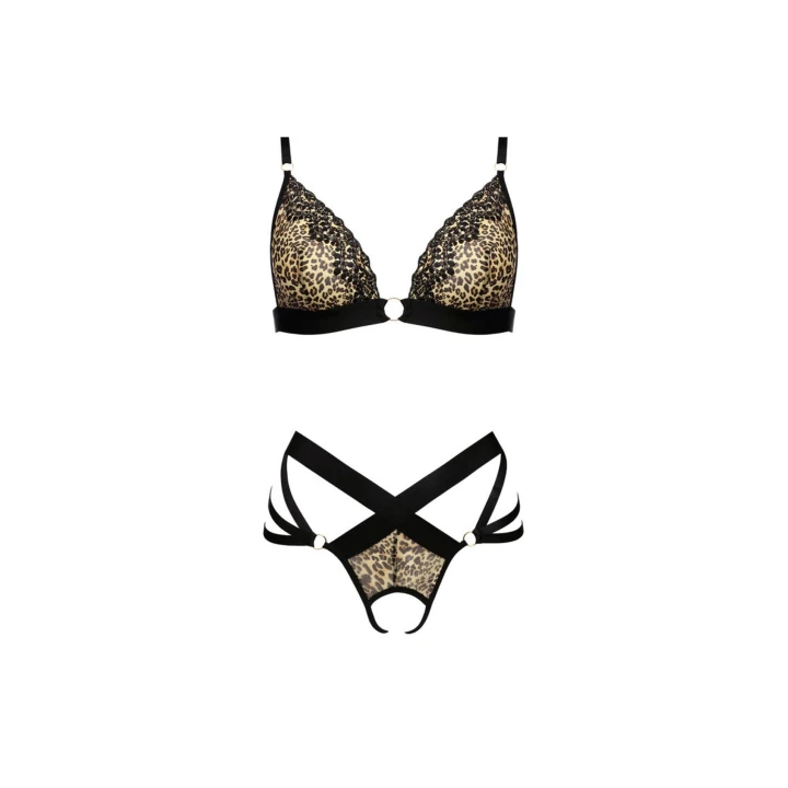 Komplet bielizny erotycznej ANAIS, haftowany tiul, regulowane ramiączka, majteczki open