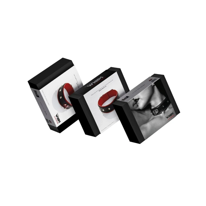 Obroża damska WHIPS, skórzana, z regulacją 38-44 cm, szerokość 4 cm, z ćwiekami