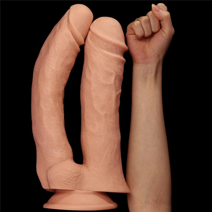 Dildo podwójne LoveToy, 12'', realistyczne, wykonane z PVC, z przyssawką