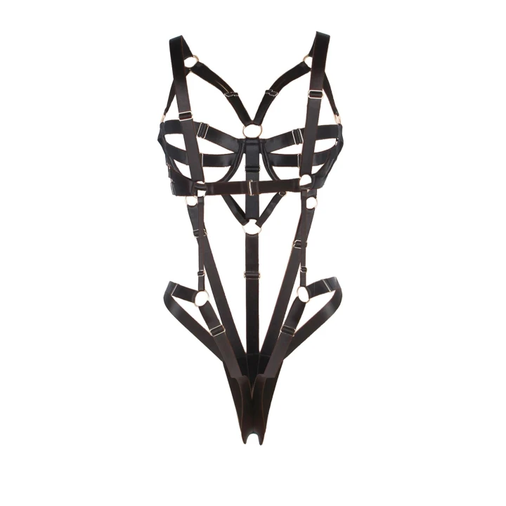 Body Harness PARIS HOLLYWOOD, regulowany, czarny, elastyczne paski z metalowymi okuciami