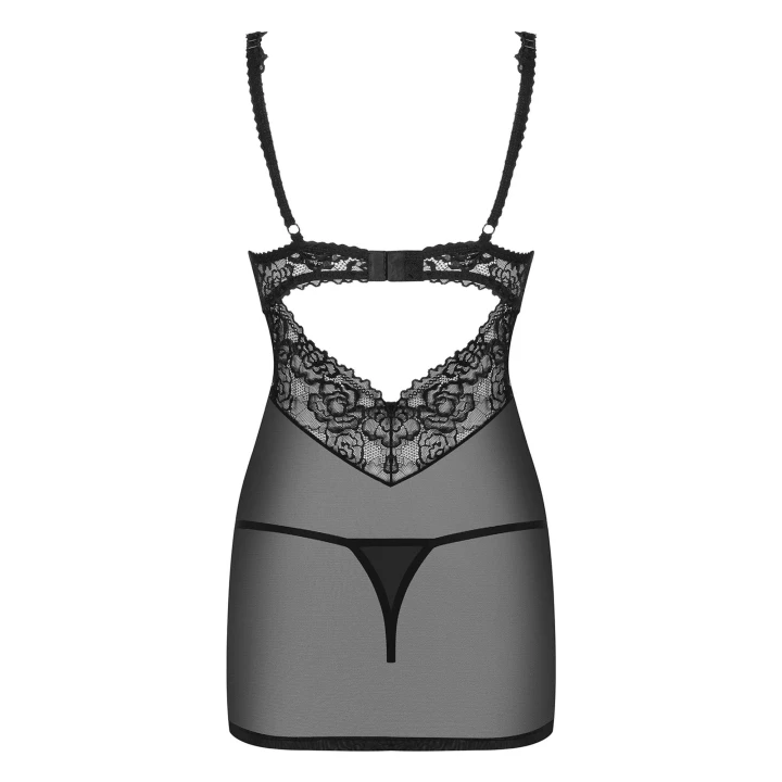 Koszulka nocna OBSESSIVE, koronkowa, regulowane ramiączka, zestaw z stringami