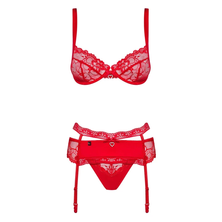 Bielizna erotyczna OBSESSIVE Heartina L/XL - 3-częściowy zestaw, koronkowy, regulowane ramiączka