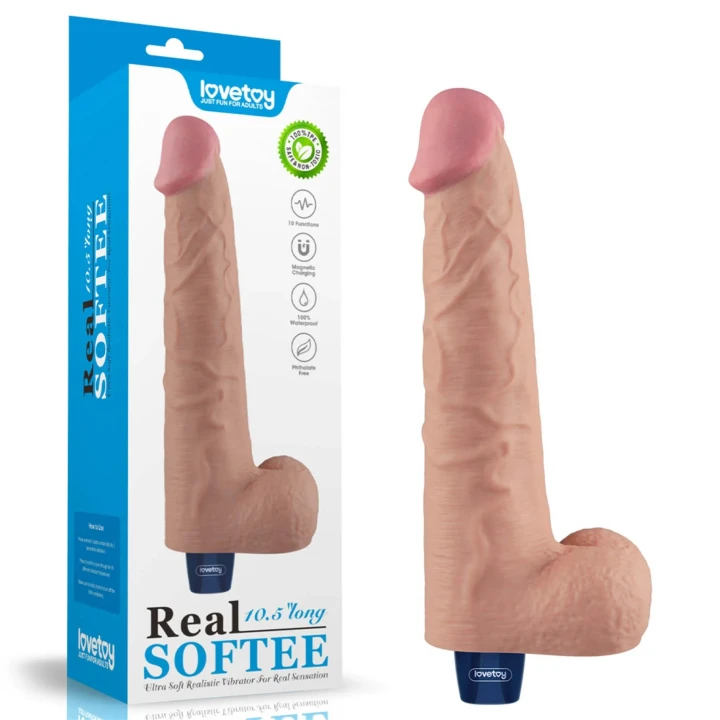Dildo 10.5" Real Softee, 10 trybów wibracji, wodoodporny, TPE