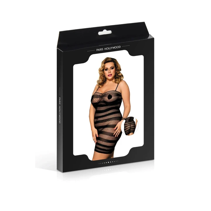 Sukienka Plus Size PARIS HOLLYWOOD, Czarna, Przezroczysta Siateczka, Zmysłowa Elegancja