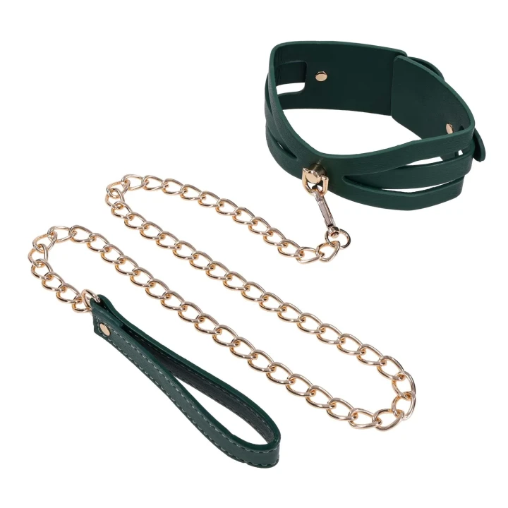 Obroża i Smycz — Indica Cutout — aksamitne wykończenie, złote okucia, regulowana