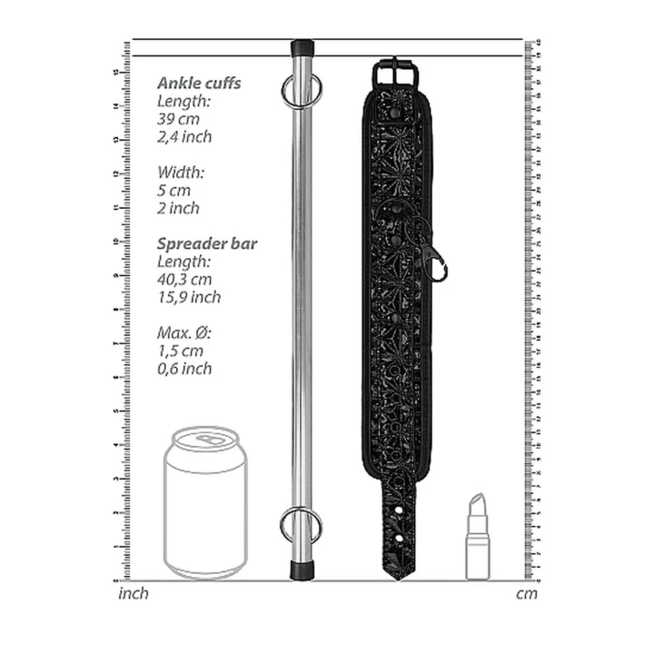 Rozpórka erotyczna OUCH! - Czarna, 40,3 cm, neoprenowe mankiety, diamentowy wzór.