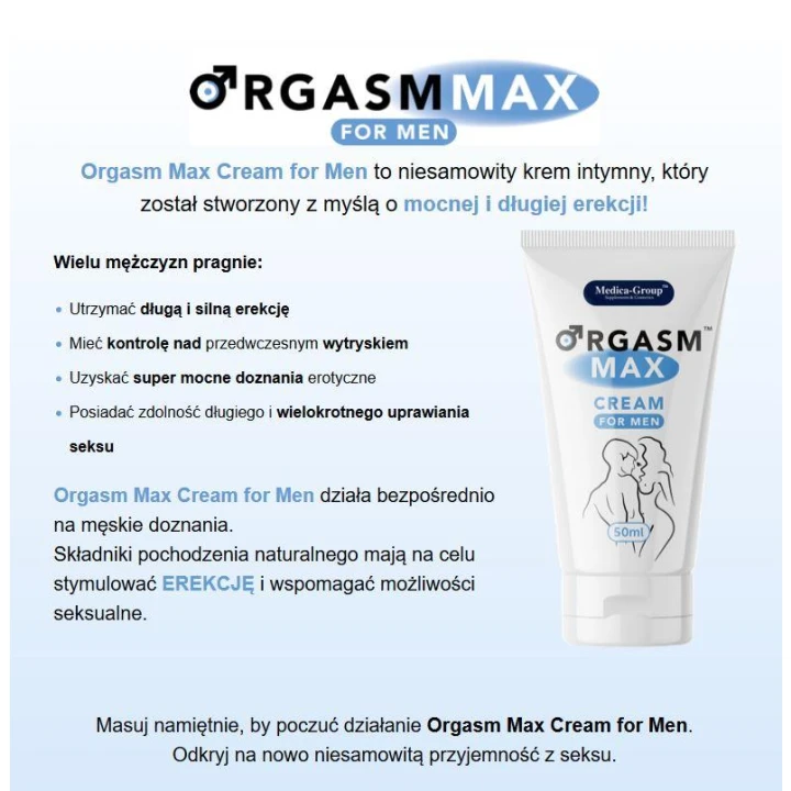 Krem intymny Orgasm Max dla mężczyzn 50 ml - Wzmacnia erekcję, naturalne składniki