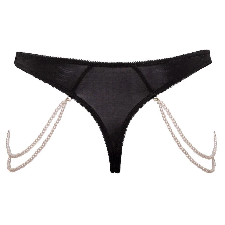 Stringi koronkowe COTTELLI LINGERIE z perłowymi łańcuchami, M/L, elastyczne, haftowane