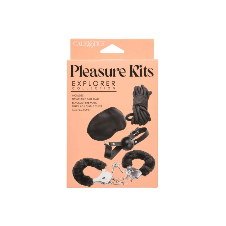 Zestaw bondage dla początkujących - Explorer Collection, regulowany knebel, elastyczna opaska na oczy