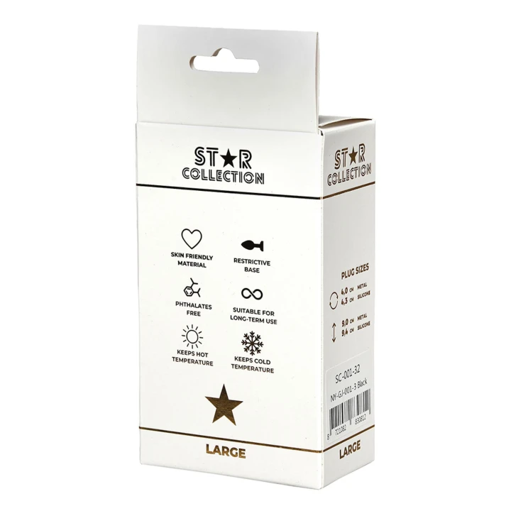 Korek analny L Star Collection – czarny z różowym kamieniem