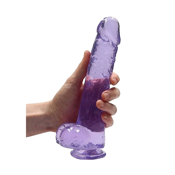 Dildo REALROCK CRYSTAL CLEAR 23 cm, różowy, przyssawka, wodoodporny, bez ftalanów