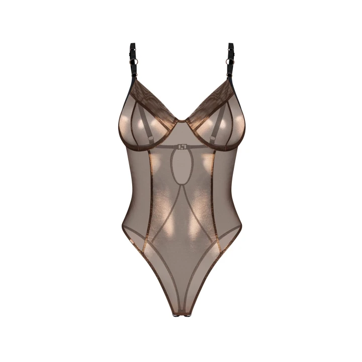 Body Soranna OBSESSIVE, 2XL/3XL, z fiszbinami, regulowane ramiączka, złota siateczka