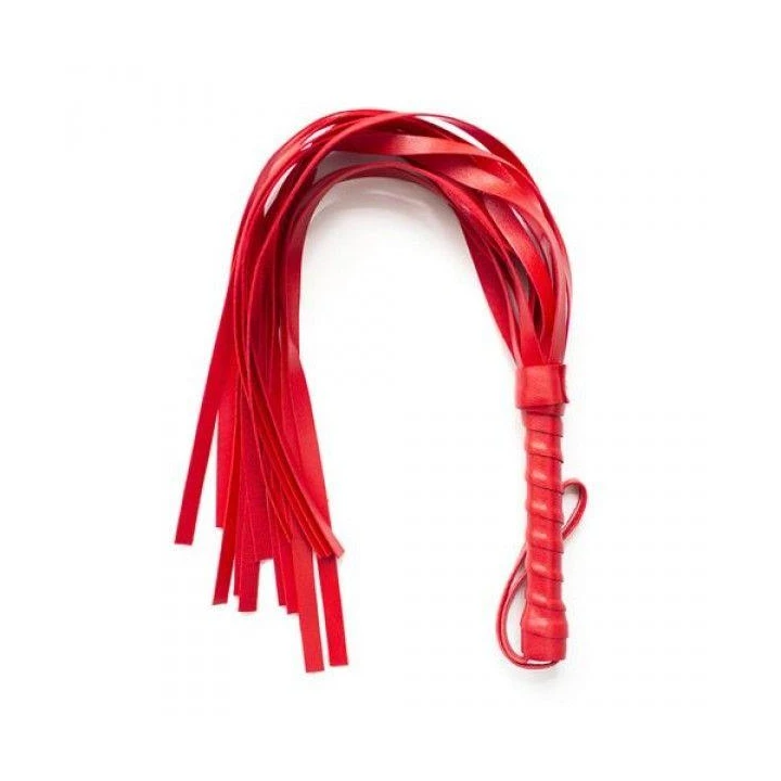 Flogger BDSM Fetish Art z frędzlami, skórzana rączka, czerwony kolor
