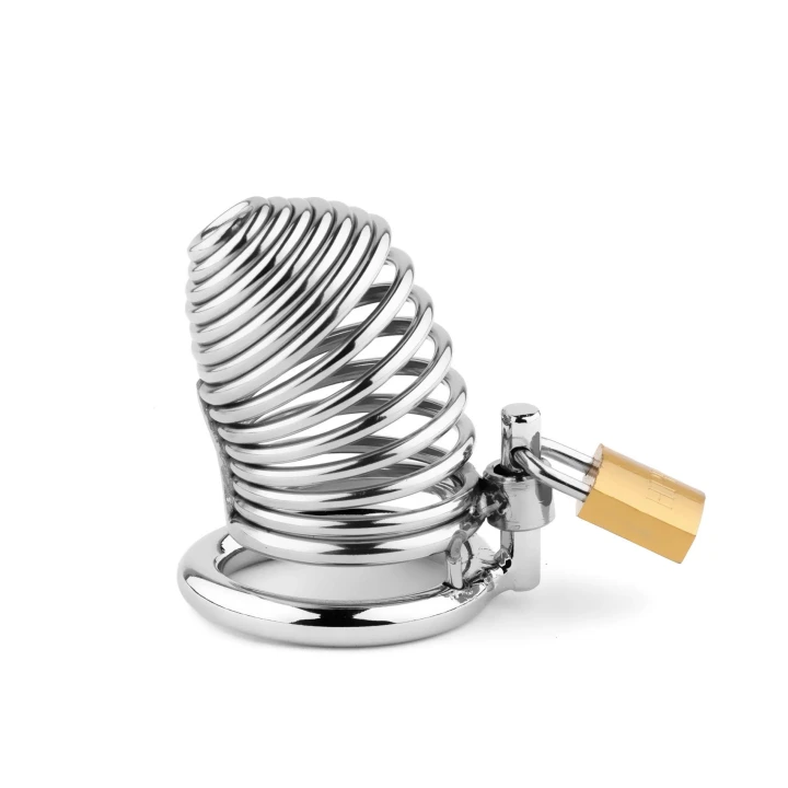 Klatka na penisa Metal Series - stal nierdzewna, spiralna konstrukcja, 3 rozmiary pierścieni