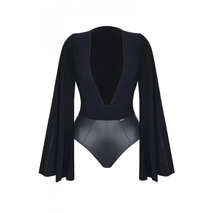 Body eleganckie DEMONIQ Kolekcja Cash Baby ALEXIS001, czarne, dzianina i wetlook, S-L