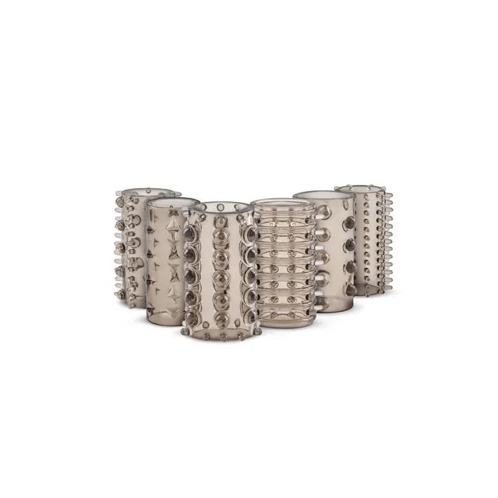 Rękaw na penisa - Zestaw z 6 teksturowanymi rękawami, elastyczny TPE, 4 cm długości