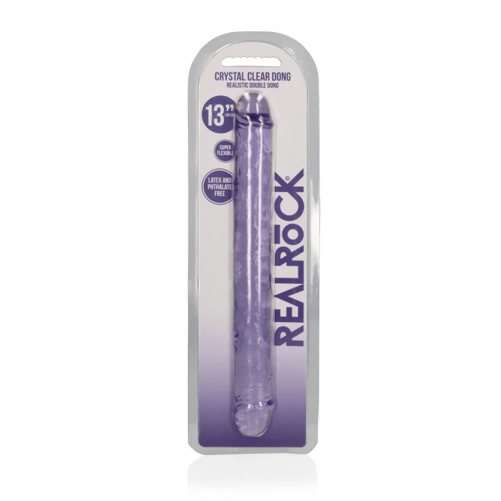Dildo REALROCK CRYSTAL CLEAR 34 cm, podwójny, bez ftalanów, wodoodporny