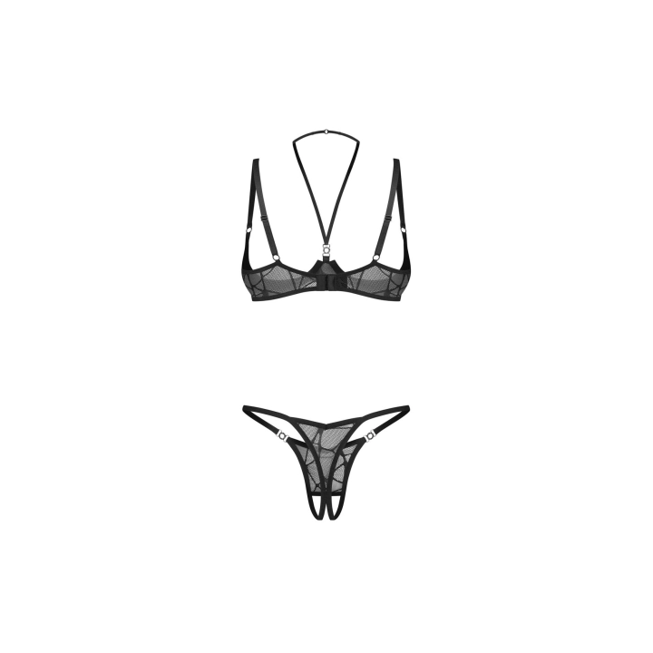 Komplet bielizny OBSESSIVE – cupless z fiszbinami, koronkowy komplet 2-cz., regulowane ramiączka