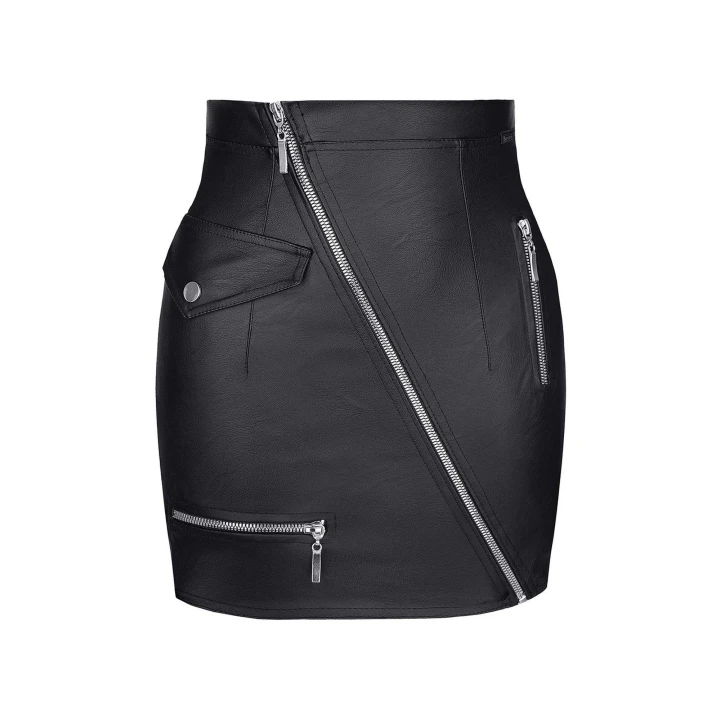 Mini spódniczka DEMONIQ Kolekcja Black Rose 2.0, ekoskóra, zamek, czarna, S-XXL