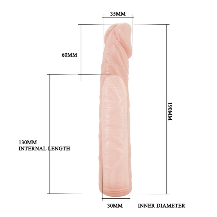Przedłużacz na penisa BAILE-Deep Love, wodoodporny, materiał TPR, realistyczny dotyk