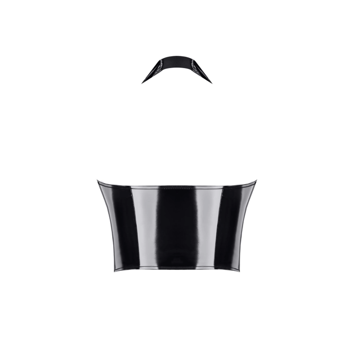 Top DEMONIQ – PVC, głęboki dekolt, zamek ozdobny