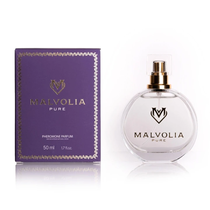 Perfumy dla kobiet MALVOLIA PURE - 50ml, drzewno-kwiatowy zapach, aktywujące feromony