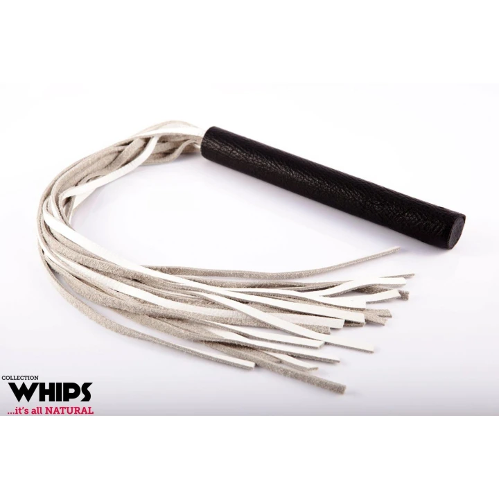 Pejcz duży WHIPS, długość 80 cm, ręcznie wykonany z naturalnej skóry, biały