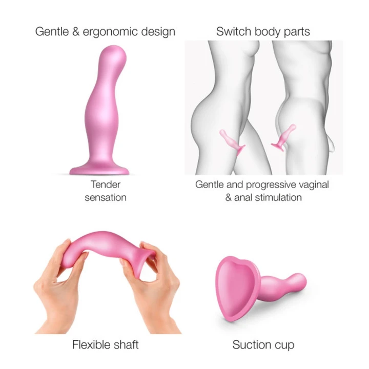 Dildo Plug Curvy - Silikon, Wodoodporny, Rozmiar S, Metaliczny Różowy