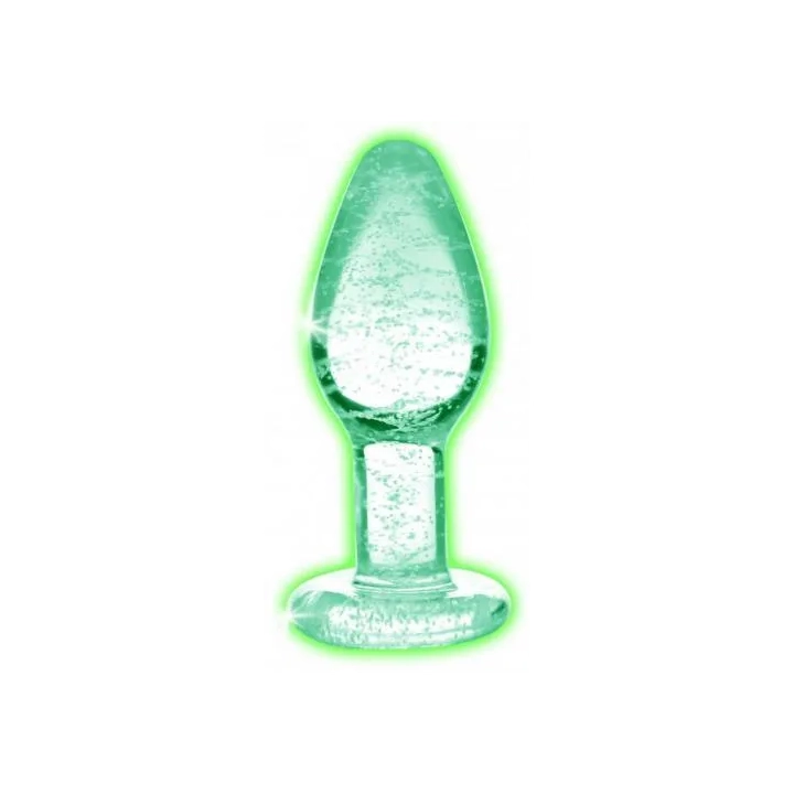 Zatyczka analna szklana Glow in the Dark, 6.3 cm, wodoodporna, unisex