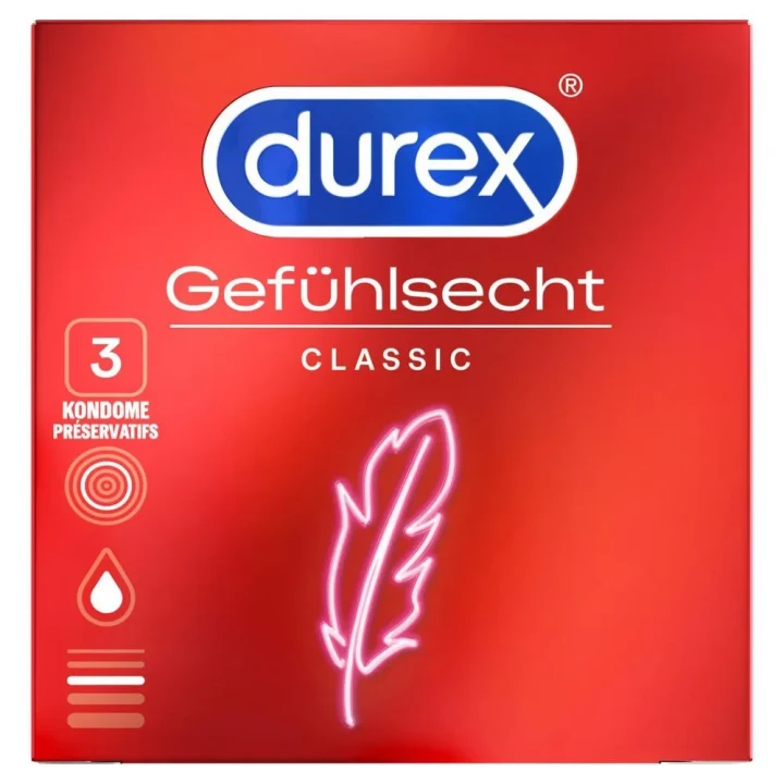 Prezerwatywy Durex Gefühlsecht, 56 mm, 3szt, cienkie i dopasowane latexowe