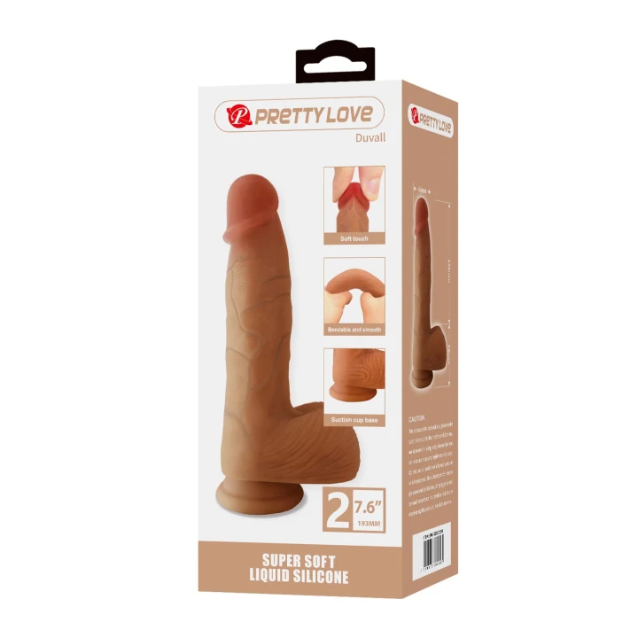 Dildo Pretty Love Dwell 19,3 cm, silikon, wodoodporny, przyssawka kompatybilna z uprzężą