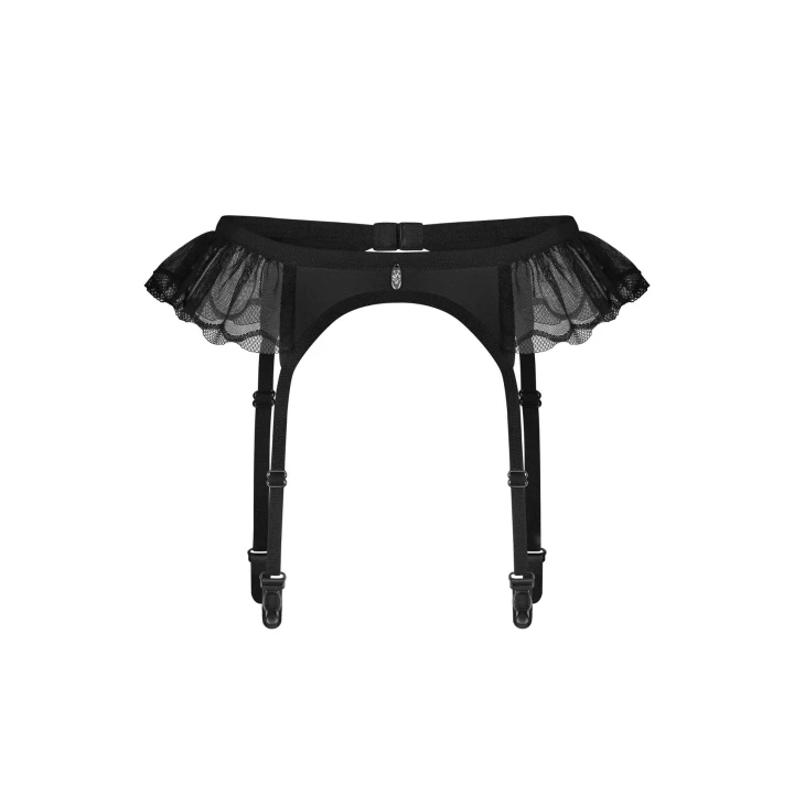 Pas do pończoch OBSESSIVE Stelisa, 2XL/3XL, regulowany, głęboka czerń, elegancka lamówka