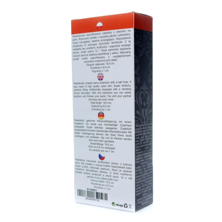 Nakładka powiększająca TPE Stymulator-Perfect z wibracją, 18,5 cm, wodoodporna