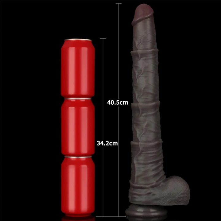 Dildo XXL Dual-layerowy z silikonem platynowym 16'' - elastyczny, realistyczny, przyssawkowy