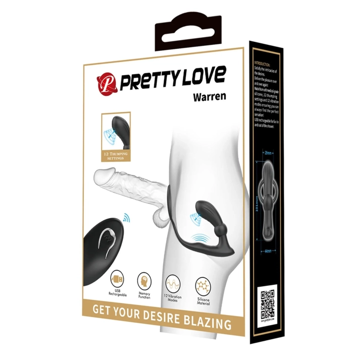 Pierścień na członka PRETTY LOVE - Warren, silikon, z pilotem, 12 trybów wibracji