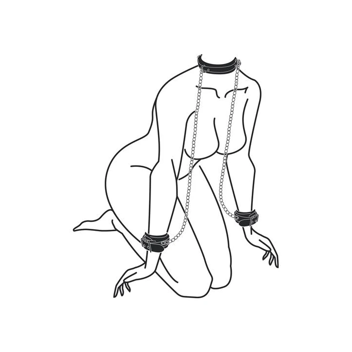 Kołnierz skórzany z kajdankami, regulacja 45-58 cm, PU, metal, czarny