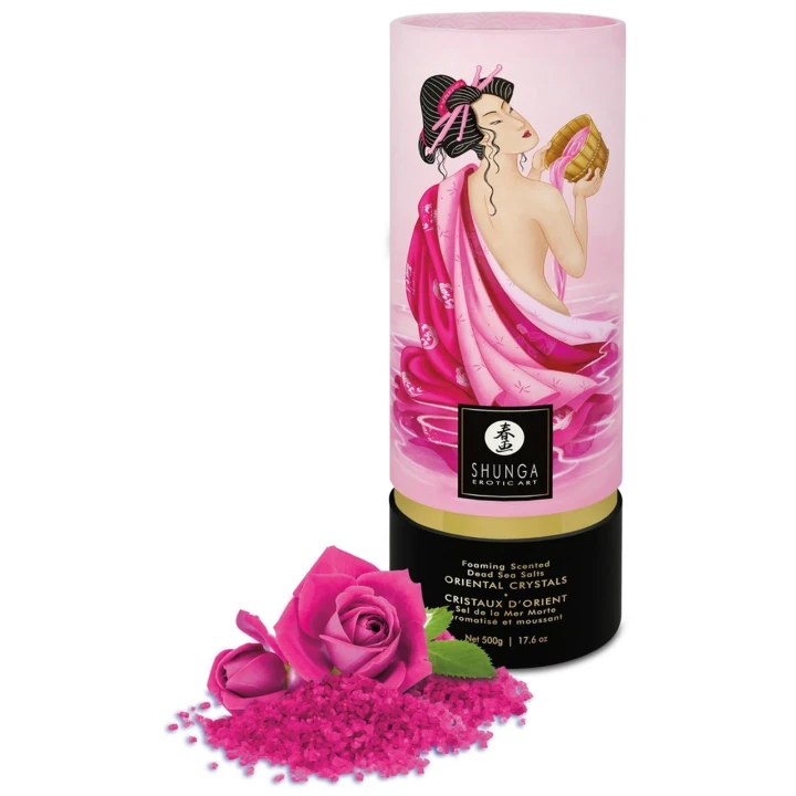 Sól do kąpieli Shunga Oriental Crystals, 100% z Morza Martwego, afrodyzyjny zapach różany.