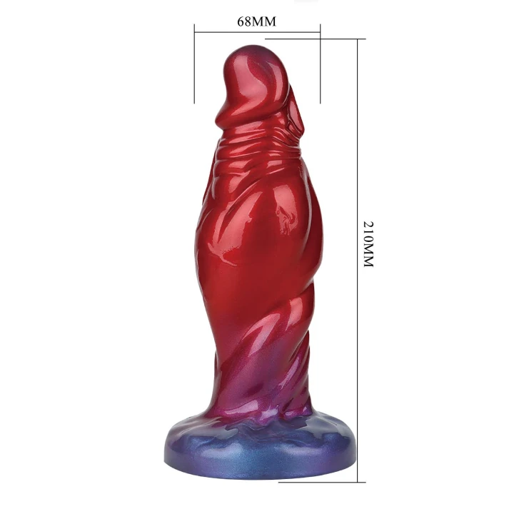 Dildo SHADOW BEHEMOTH 22 cm, silikonowy, wypukły z przyssawką, metaliczne wykończenie