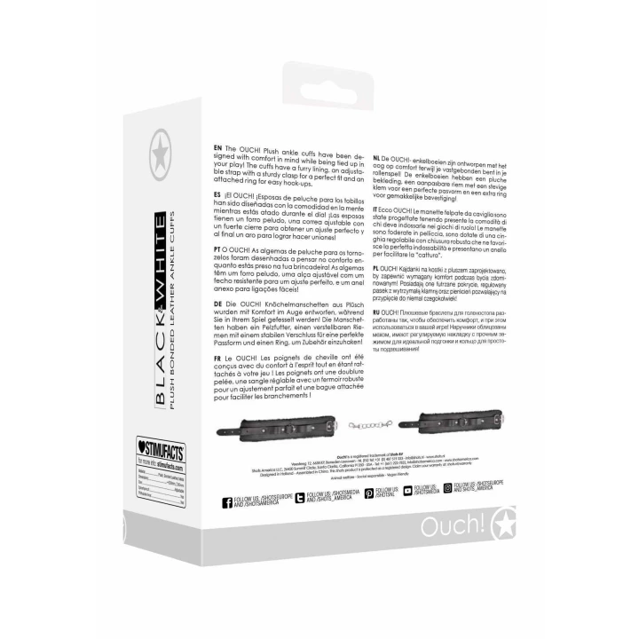 Kajdanki na kostki OUCH! - Pluszowe, Skórzane, Z regulowanymi paskami