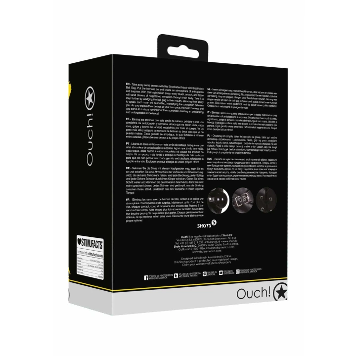 Maska na oczy z kneblem kulkowym, regulowana, oddychająca - czarna