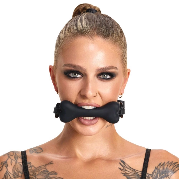 Gag typu dog bone – Bad Kitty, silikonowy z regulowanym paskiem PU i metalowymi elementami