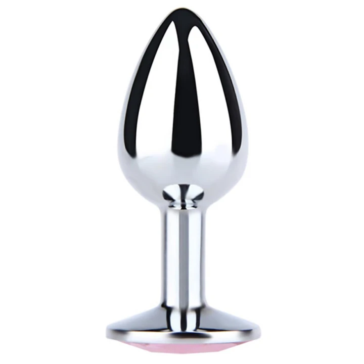 Butt Plug Metalowy z Różowym Diamentem, 9 cm, 4 cm Szerokości, Elegancki Design