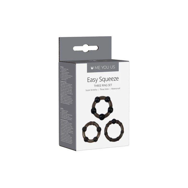 Pierścienie na penisa Easy Squeeze - 3 Ultra miękkie i rozciągliwe, czarne zestaw