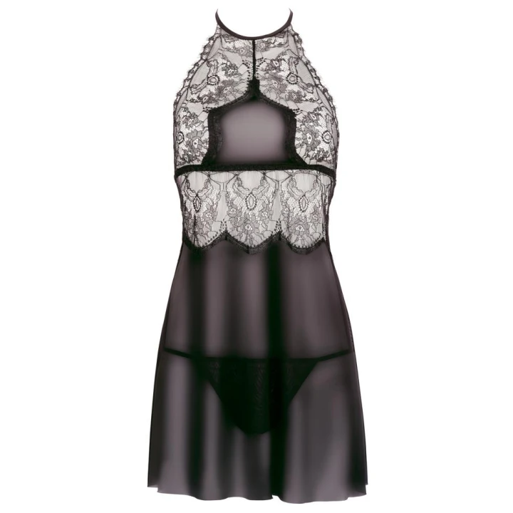 Chemiza erotyczna COTTELLI LINGERIE XL, zmysłowa czarna z kimono i stringami