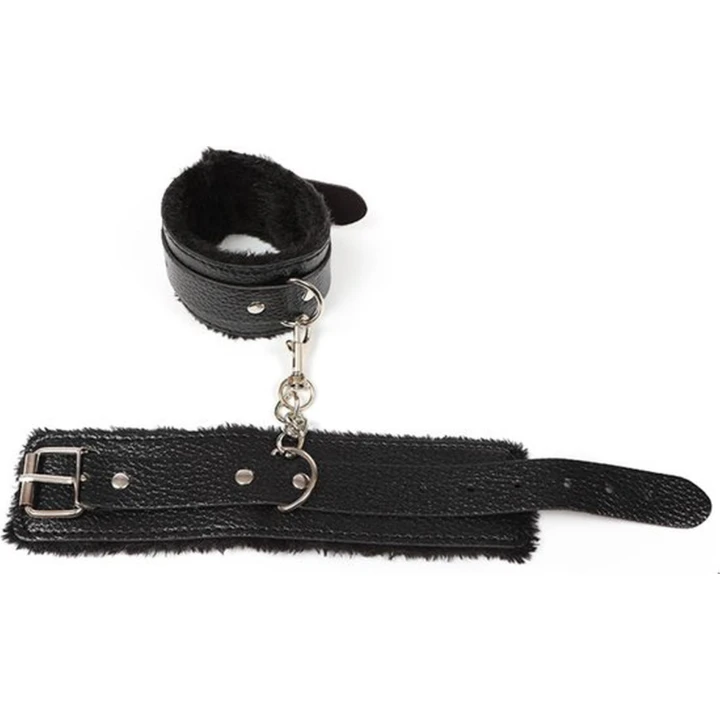 Mankiety fetyszyzmu - Fetish Fever - Czarne z futerkiem, regulowane na nadgarstkach