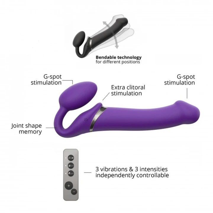 Wibrator Strap-on - L, Fioletowy, Wodoodporny, 3 Tryby Wibracji, USB