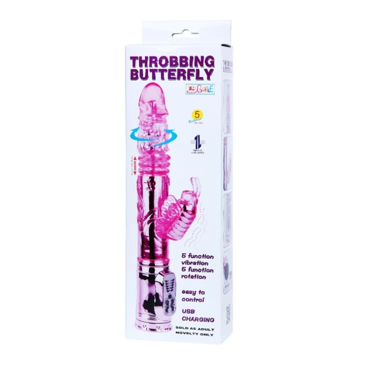 Wibrator z masażerem łechtaczki BAILE Throbbing Butterfly – 5 funkcji rotacji, 5 wibracji